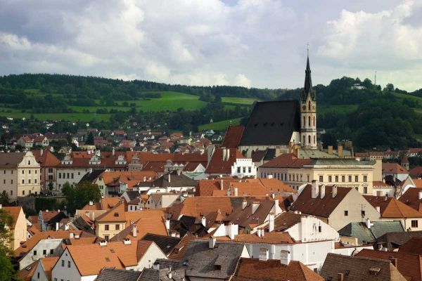 Czech Republic, Cesky Krumlov Town and hills